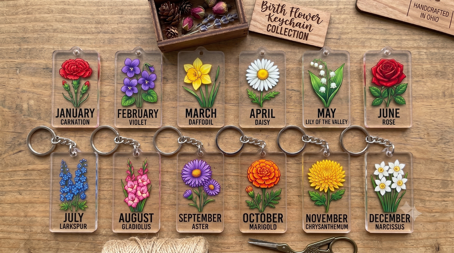 Birth Month Flower Keychains