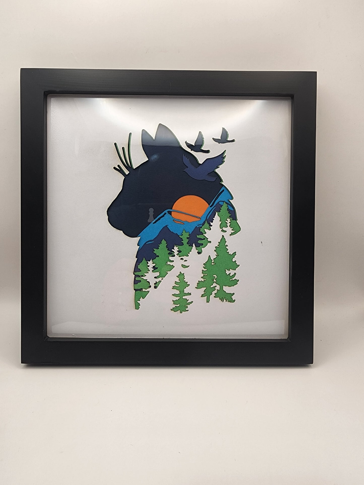 Cat Silhouette with Forest Shadowbox